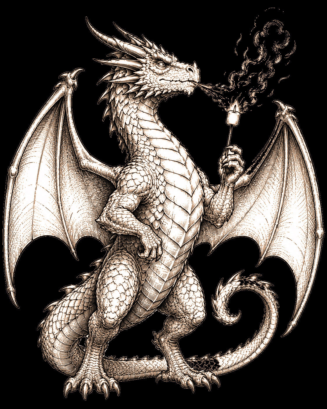 Detailed dragon engraving